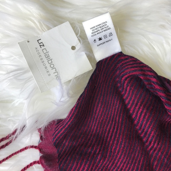 Liz Claiborne Red Navy Luxury Tassel Scarf Wrap - Picture 3 of 5